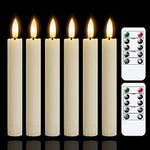 Yeelida Battery Operated Flameless Taper Candles with Two Remote Timer, 6.4" LED 3D-Wick Window Candles, Flickering Long-Lasting Warm Light Electric Pack of 6 Flameless Candlesticks (0.78" Dia, Ivory)