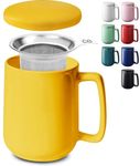 Tea Cup with Infuser and Lid - 500ml Large - Yellow Ceramic Mug - Long Warmth - Scratch Resistant - Dishwasher Safe