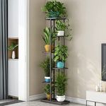 IRON LANDS SOLID 7 Potted Premium Plant Stand Multiple Tier European Style Flower Pot Holder Shelves Planter Rack Organizer Display for Indoor Outdoor Garden Balcony Home Decor (Solid 7 Pot - Black)