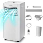 COSTWAY 4 in 1 Portable Air Conditioner, 9000 BTU Mobile Cooler, Fan and Dehumidifier with Sleep Mode, 24H Timer, 2 Fan Speed, Remote Control, LED Display, Overflow Protection & Window Kit