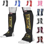 Be Smart Muay Thai MMA Kickboxing Shin Guards, Instep Guard Sparring Protective Gear Equipment Shin Kick Pads for Kids, Youth, Men and Women (Black/Golden, Medium)