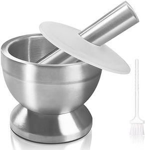 Sopito Mortero y Mano, 18/8 Acero Inoxidable Mortero Cocina Juegos de Mortero y Mano para Pastillas Hierbas Especias Jengibre Ajo Patatas y Más