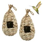 Pack of 2 Grass Bird Nest, Wear-Resistant Hanging Bird Nest, Hand-Woven Bird House, Round Hummingbird House for Indoor and Outdoor Use, for Garden Decoration, Nesting Boxes for Small Birds, 24 x 11 cm