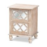 Baxton Studio Celia White-Washed Wood and Mirror 2-Drawer Quatrefoil End Table