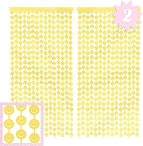 xo, Fetti Smiley Foil Curtain Party Decorations - Set of 2 | Happy Pastel Birthday Party Decorations, Cute Bachelorette Party, Baby Shower, Yellow