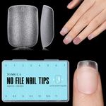 TOMICCA Extra Short Square Nail Tips - 450Pcs No File Full Cover Gel Nail Tips, Soft Acrylic Gel Nail Tips for Nail Extension, 15 Sizes Pre-shaped Double-sided Matte Fake Gel Nail Tips with Box