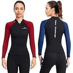 Joysummer Wetsuit Top for Women - 1.5mm Neoprene & Lycra Shirt Wetsuit Jacket Long Sleeves Diving Suit for Adults Youth Surfing Diving Swimming Watersport, L