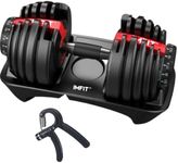 IMFit 5lb-52.5lb Adjustable Dumbbell with Free Hand Grip- Weight adjusts from 5 to 52.5 lbs. 15 Adjustable Weight Settings, Space Efficient Compact Design, Easily Switch Exercises.