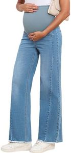 BLENCOT Maternity Pants Womens Bootcut Jeans Winter Pregnant Casual High Waisted Stretchy Plus Size Fall Clothes Baggy Work Ripped Denim Boyfriend Loose Comfy Trendy Mom Jean XX-Large Light Blue