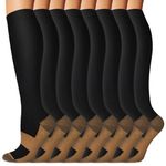 7 Pack Copper Knee High Compression Socks For Men & Women - Best For Running,Athletic,Medical,Pregnancy and Travel -15-20mmHg (L/XL, Black)