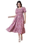 KZULLY Women|Elegance: Smocked A-Line Midi Dress - Superior Comfort & Chic Style Dark Pink