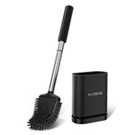 ASOBEAGE Toilet Brush, Toilet Brush and Container, Toilet Brushes for Bathroom with Quick-Drying Holder Set（Black）