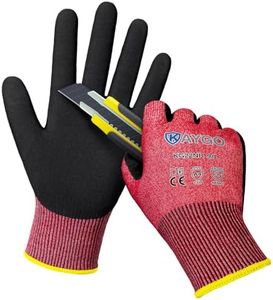 KAYGO Cut Resistant Gloves Micro Finishing Nitrile Coated,ANSI Cut Level A4,KG22NB,3D-Comfort Stretchy Fit Safety Work Gloves, Firm Grip,Machine Washable,3 Pairs,Red,L