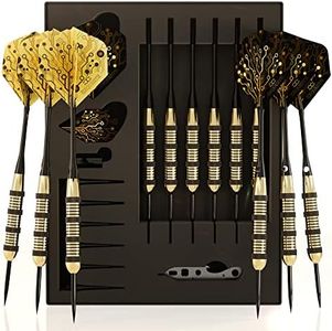CC-Exquisite Professional Steel Tip Darts Set - 6 x 20g Brass Barrels with 12 Flights Standard/Slim, 12 Aluminum Shafts 35/48mm, 12 O-Rings, Dart Tool, Dart Sharpener and Case for Man Cave & Game Room