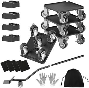 LOYAL TIGER 2000LBS Heavy Duty Furniture Dolly Movers Set with Lifter, 5-Wheel Carbon Steel Moving Rollers with Locking Casters for Refrigerator, Washer, Sofa & Cabinet(6.4 Inch,Black)