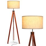 Brightech Eden Tripod Floor Lamp, Dimmable Standing Lamp with Solid Wood Legs for Bedroom Reading, Tall Tree Lamp for Offices, Modern LED Lamp for Living Rooms, Great Living Room Decor - Havana Brown