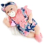 Bibi Doll Sweet Pea - 17" Realistic Reborn Baby Doll Girl Handmade with Open Eyes, Baby Girl Flowers Outfit, Pacifier, Milk Bottle and Birth Certificate Doll for Ages 3 Years +