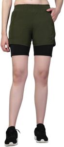 CHKOKKO Gym Shorts for Women Workout Sports Running Quick Dry Fit Double Layer Inner Compression with Pockets Breathable Lightweight Olive Black L
