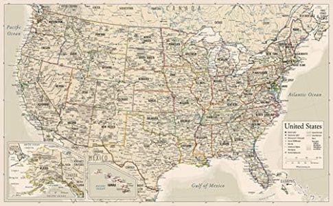 Antique Style USA Map - Wall Chart Map of The United States of America - Made in The USA - Updated for 2020 (Laminated, 18" x 29")