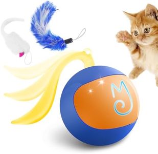 Migipaws Interactive Cat Ball Toy Set, Fun Tracker, Automatic Rolling Chase Ball with Fluffy Tail, A Small Mice, Rechargeable (Blue)