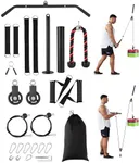 GarveeLife Pulley System for Home Gym, Cable Weight Pulley System Attachments with 2 in 1 LAT Pulldown Bar, Biceps Curl, Tricep Rope, Chest Fly Handles for Arm Workouts Fitness Equipment