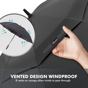 NINEMAX 68" Golf Umbrella – Large, Windproof, Black