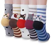 YSense 5 Pairs Womens Cute Animal Socks Colorful Funny Casual Cotton Crew Socks Dogs Cats Socks (Cat-5)