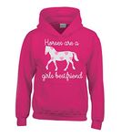 7-8 yrs (30") Fuchsia Hoodie HORSES are A GIRLS BEST FRIEND (DESIGN 2) with white glitter & pink sparkling print