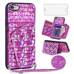 Asuwish Phone Case for iPhone 6 6s Wallet Cover with Screen Protector and Card Holder Stand Bling Glitter Cell iPhone6 Six i6 S iPhone6s iPhine6s iPhones6s i Phone6s Phone6 6a S6 Women Men Pink