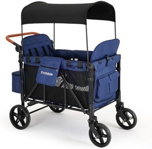 Cochildor Elite 4-Seater Wagon Stroller for 2-4 Kids, One-Hand Fold, High Seats with 5 Point Harness, Adjustable Handle & Canopy, Blue