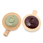 KALAKRITI Ceramic Fondue Pot for Serving, Fondue Pot with Lid, Chinese Clay Pot for Serving, Soup Pot Ceramic Serving Bowl with Handle, Soup Bowl, Salad Bowl for snack (17 Cm) (Green-Brown, Pack of 2)