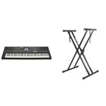 YAMAHA PSR-EW425 Digital Keyboard - Versatile, Portable Digital Keyboard & RockJam XX-363 Xfinity Doublebraced Pre Assembled Keyboard Stand with Locking Straps & Lessons.,Black