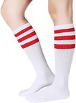 Pareberry Classical Triple Stripes Soft Cotton Over-the-Calf Retro Tube Socks (A-Pair(Red/White))