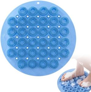 Shower Foot Scrubber Mat with Non-Slip Suction Cups, 2025 Foot Scrubber Mats Silicone Shower Wall Mounted Back Scrubbers Massage Pad with Suction Cups Exfoliating Bathroom Wash Mats (Round Blue)