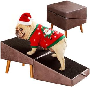 Dog Stairs for Small Dogs and Cats, Dog Ramp for Couch and Bed, Foldable 2-in-1 Wooden Pet Steps for Puppy, Split Ottoman Design（Brown）