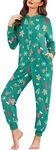 Ekouaer Christmas Onesie Fleece Long Sleeve Adult One Piece Pajamas for Women Zipper Pjs with Pocket S-XXL Green Snowflake XXL