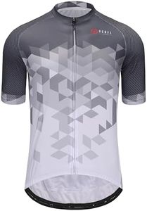 GCRFL Men's Cycling Jersey Short Sleeve Biking Shirt with 3 Rear Pockets + Zipper Pocket Breathable Quick Dry Bicycle Jersey, Grey White, Large