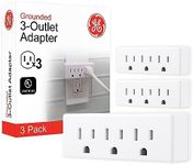 GE home electrical GE 3-Outlet Extender Wall Tap, 3 Pack, Grounded Adapter Plug, Indoor Rated, 3-Prong, Perfect for Travel, UL Listed, White, 47884, 3-Pack, 3 Count