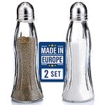 CRYSTALIA Premium Quality Glass Salt and Pepper Pots, 100% Lead Free Glass Salt and Pepper Shakers Set, Salt and Pepper Table Set with Stainless Steel Lids, Glass Salt Shaker, Glass Pepper Shaker