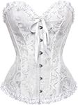 HNGHOU Women's Plus Size Corset Bustier Lace Up Overbust Bustier Lingerie Bodyshaper Tops, White, Small