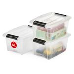 Iris Ohyama Storage Boxes with Lids, 5L, Set of 3, Clear, Secure Buckles, Stackable, Pull-Handles, For Bedroom, Closet, Office, Organisation, BPA Free Plastic, Clothes Tote, NTB-5