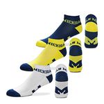 For Bare Feet NCAA Mens Money Ankle Socks-3 Pack-Michigan Wolverines