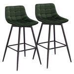 WOLTU Bar Stools Set of 2 PCS Soft Velvet Seat Bar Chairs Breakfast Kitchen Counter Chairs Metal Legs Barstools Dark Green High Stools with Backrests & Footrests