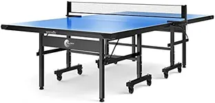 SereneLifeHome Durable Indoor Table Tennis - Easy Assembly Foldable Professional Ping Pong w/Blue Finish, MDF Top, Single Player Playback Mode Quick Clamp Net Set SLPPT15, Black