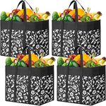 WOWBOX Reusable Grocery Bags Foldable Tote Bags bulk with Reinforced Handles Shopping Bags for Groceries Heavy Duty Large bags Kitchen Reusable Grocery Bags with Waterproof Coating 6-Pack, Black