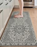 DEXI Kitchen Mats for Floor Anti Fatigue, 23x59 Long Runner Rug with Non Slip Back, Cushioned Foam Waterproof Standing Desk Boho Floral Home Decor, Grey