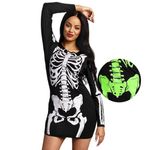 Spooktacular Creations Women Black Skeleton Glow in the Dark Dress Costume for Adult Halloween Dress Up Party Cosplay-L