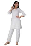 JG JAI GOVINDAM Chikankari Cotton Indian Kurtis For Women Summer Dresses Tunic Top Pant Set Pakistani Salwar Kameez Suit Set, White, XXL