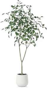 OAKRED Artificial Ficus Tree, 5FT Fake Plastic Plants for Indoor, Faux Ficus Tree with White Planter, Tall Artificial Plants for Home Decor Indoor, Set of 1