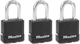 Master Lock Outdoor Key Lock, Heavy Duty Weatherproof Padlock with Cover, Keyed Alike Padlocks for Outdoor Use, 3 Pack, M115XTRILF